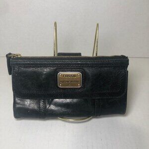 Fossil Wallet Clutch Black Long Live Vintage 1954 Emory Black Lamb Hide Bifold
